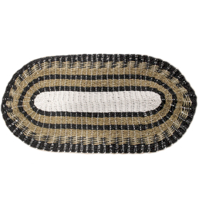 Ovalna Prostirka od Morske Trave - Crna, Bijela i Smeđa - Klasičan - 60x120cm