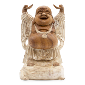 Ručno Izrezbarena Buddha Statua - Ruke Gore - Isprano Bijela 40cm