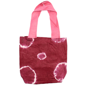 Torba Tye-Dye od Pirodnog Pamuka (8oz) - 38x42x12cm - Bordo Krugovi - Roze Ručka