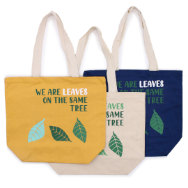 3x Pamučna Torba s Printom - We are Leaves - Žuta, Plava i Prirodna