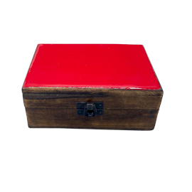 Srednja Drvena Kutija Obložena Keramikom - 15 x 10 x 6 cm - Crvena
