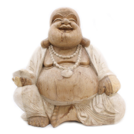 Ručno Izrezbarena Buddha Statua - 50 cm Sretan - Isprano Bijela
