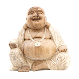 Ručno Izrezbarena Buddha Statua - 40 cm Sretan - Isprano Bijela