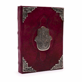 Crvena Bilježnica od Grube Kože - Cinkov Dekor Hamse - 200 st s Rubovima - 26x18 cm