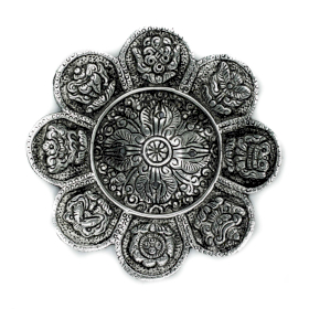 6x Tibetanski Simboli Stalak za Mirisne Štapiće od Poliranog Aluminija 12 cm