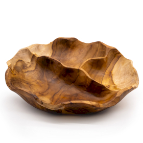 Uglačana Okrugla Zdjela za Voće od Tikovine, Tri Dijela - 30x5,5cm