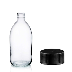 42x Farmaceutska Boca od Prozirnog Stakla s Crnim Plastičnim Čepom 150ml