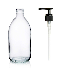 40x Farmaceutska Boca od Prozirnog Stakla s Crnom Plastičnom Pumpicom 300ml
