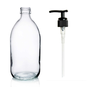 30x Farmaceutska Boca od Prozirnog Stakla s Crnom Plastičnom Pumpicom 500ml
