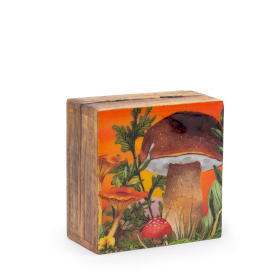 Mala Emajlirana Kvadratna Kutija 10x10x4,2cm - Dizajn Gljiva, Kestenjasta Boja
