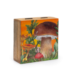 Srednja Kvadratna Kutija 13,5x13,5x6cm - Dizajn Gljiva, Kestenjasta Boja