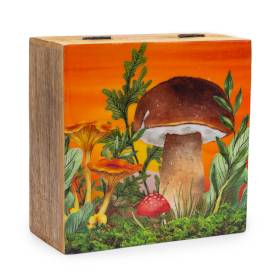 Velika Kvadratna Kutija 15x17,5x8cm - Dizajn Gljiva, Kestenjasta Boja