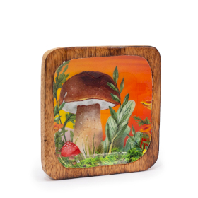 Veliki Kvadratni Pladanj za Sitnice 15x15x2,5cm - Dizajn Gljiva, Kestenjasta
