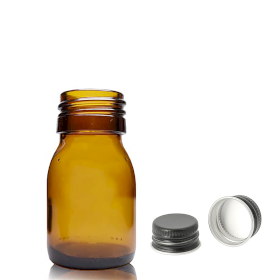110x Jantarna Staklena Farmaceutska Boca s Aluminijskim Crnim Čepom 30ml