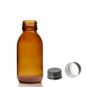 70x Jantarna Staklena Farmaceutska Boca s Aluminijskim Crnim Čepom 100ml