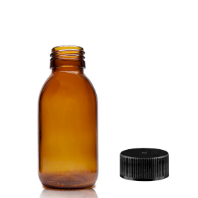 70x Jantarna Staklena Farmaceutska Boca s Crnim Plastičkim Čepom 100ml