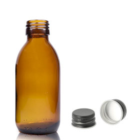 70x Jantarna Staklena Farmaceutska Boca s Aluminijskim Crnim Čepom 150ml