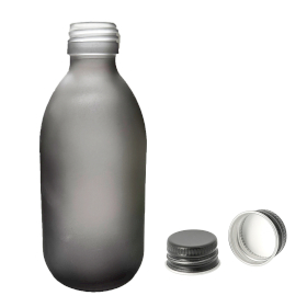 36x Matirano Siva Staklena Farmaceutska Boca s Aluminijskim Crnim Čepom 300ml