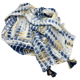 Nomad Sari On the Med Kolekcija - Pareo - Plavi Tie Dye i Blok-tisak