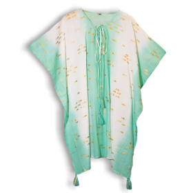 Nomad Sari On the Med Kolekcija - Kaftan - Bijela & Tirkizna i Dizajn Zlatne Ribice