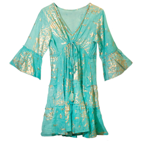 Tirkizna & Zlatni Koralji Ručno Oslikana Haljina Nomad Sari L/XL