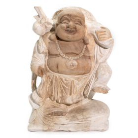 Ručno Izrezbarena Buddha Statua - Donošenje Drva 30cm - Isprano Bijela