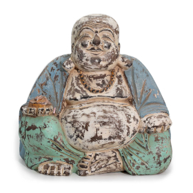 Vintage Ručno Rezbareni Kip Buddhe Plava & Menta 30cm - Sretni Buddha
