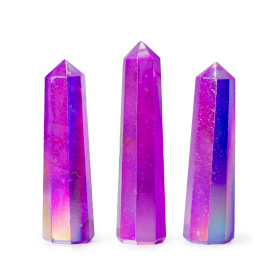 3x Kristalni Obelisk od Dragog Kamenja, cca 9 cm – Aurora Kvarc – Ljubičasta