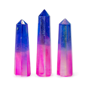 3x Kristalni Obelisk od Dragog Kamenja, cca 9cm – Aurora Kvarc – Roze & Plava